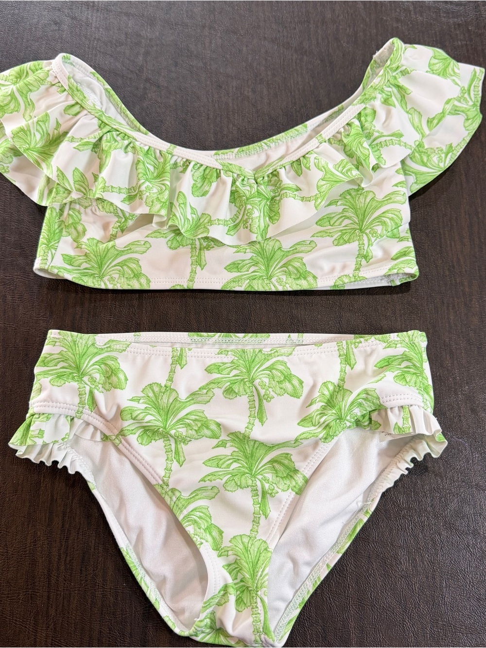 Green Palm Print Ruffle Bikini Set